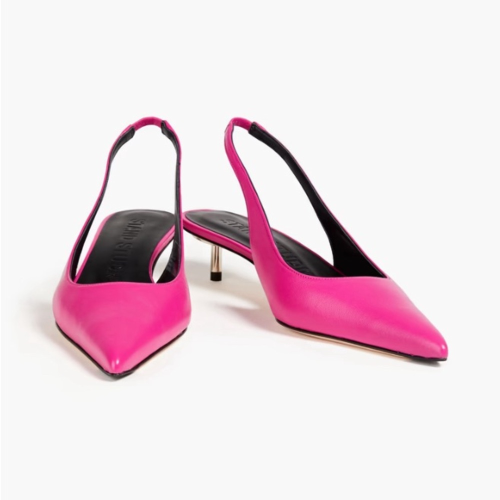 Stand pink leather kitten heel sling back